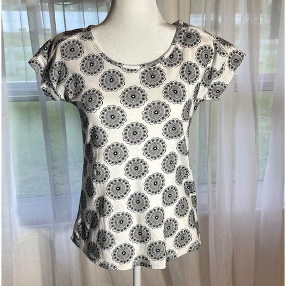 Talbots Size XS Short Sleeve Cotton Top White & Black - Picture 1 of 5